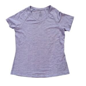 WoolX Merino Wool Lavender Short Sleeve V-Neck Womens Top L Base Layer